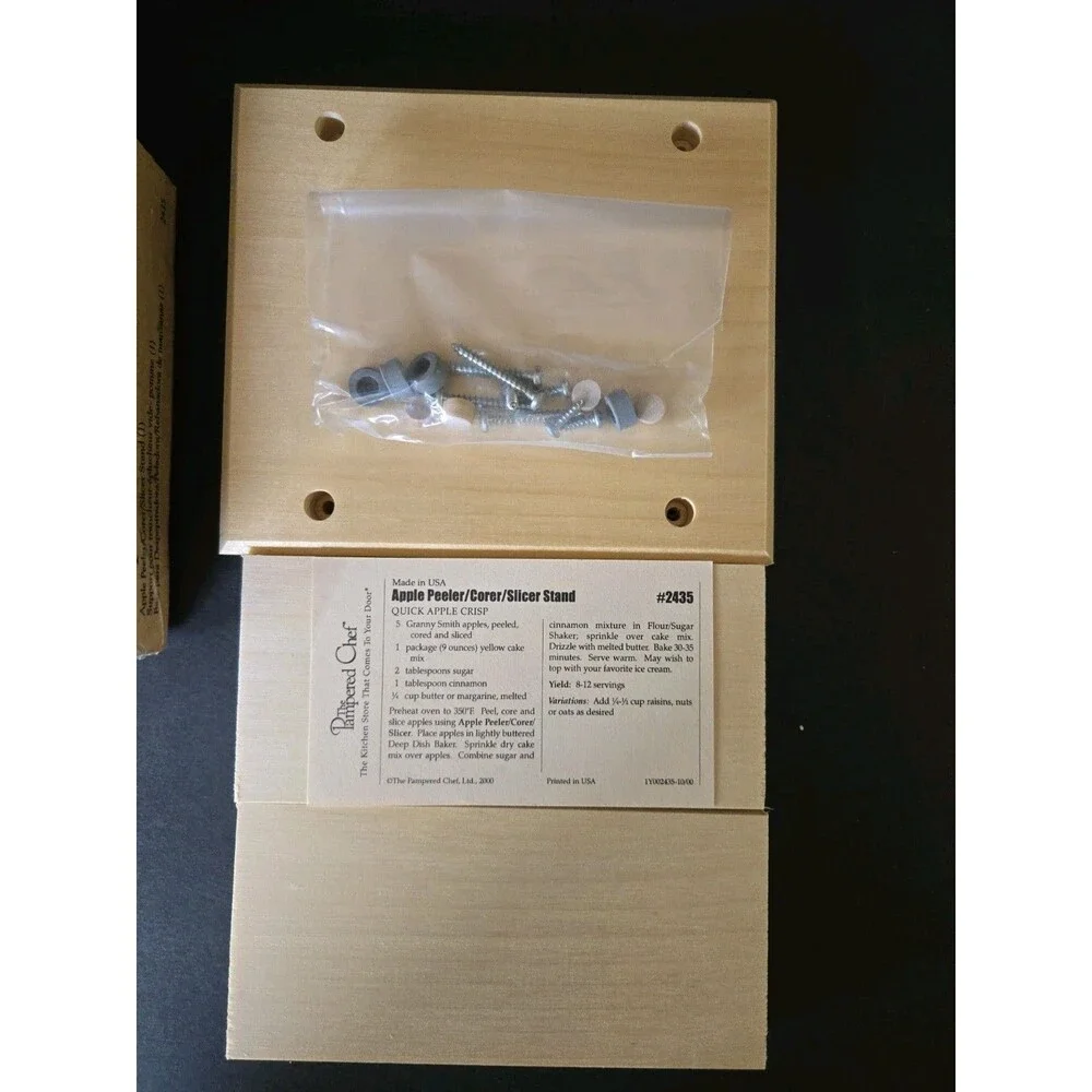 The Pampered Chef Apple Peeler - Corer - Slicer Wooden Stand #2435 - NEW